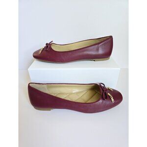 MICHAEL Michael Kors Nori Leather Burgundy Red Bow Slip On Ballet Flat Shoes 6